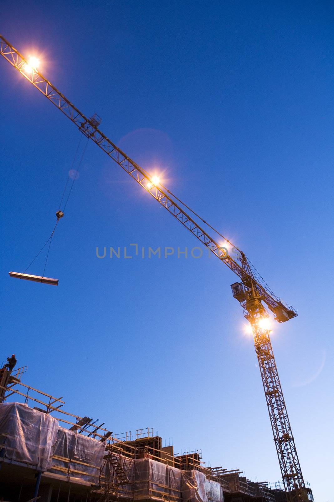 Construction site at night from low angle view
