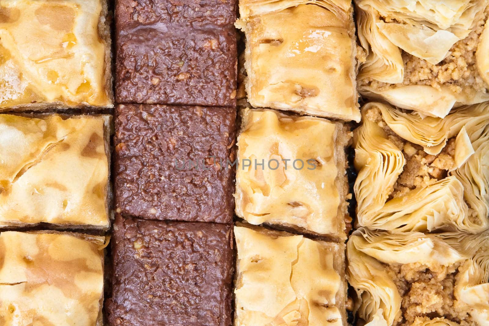 Mediterranean baqlawa sweets as a background image
