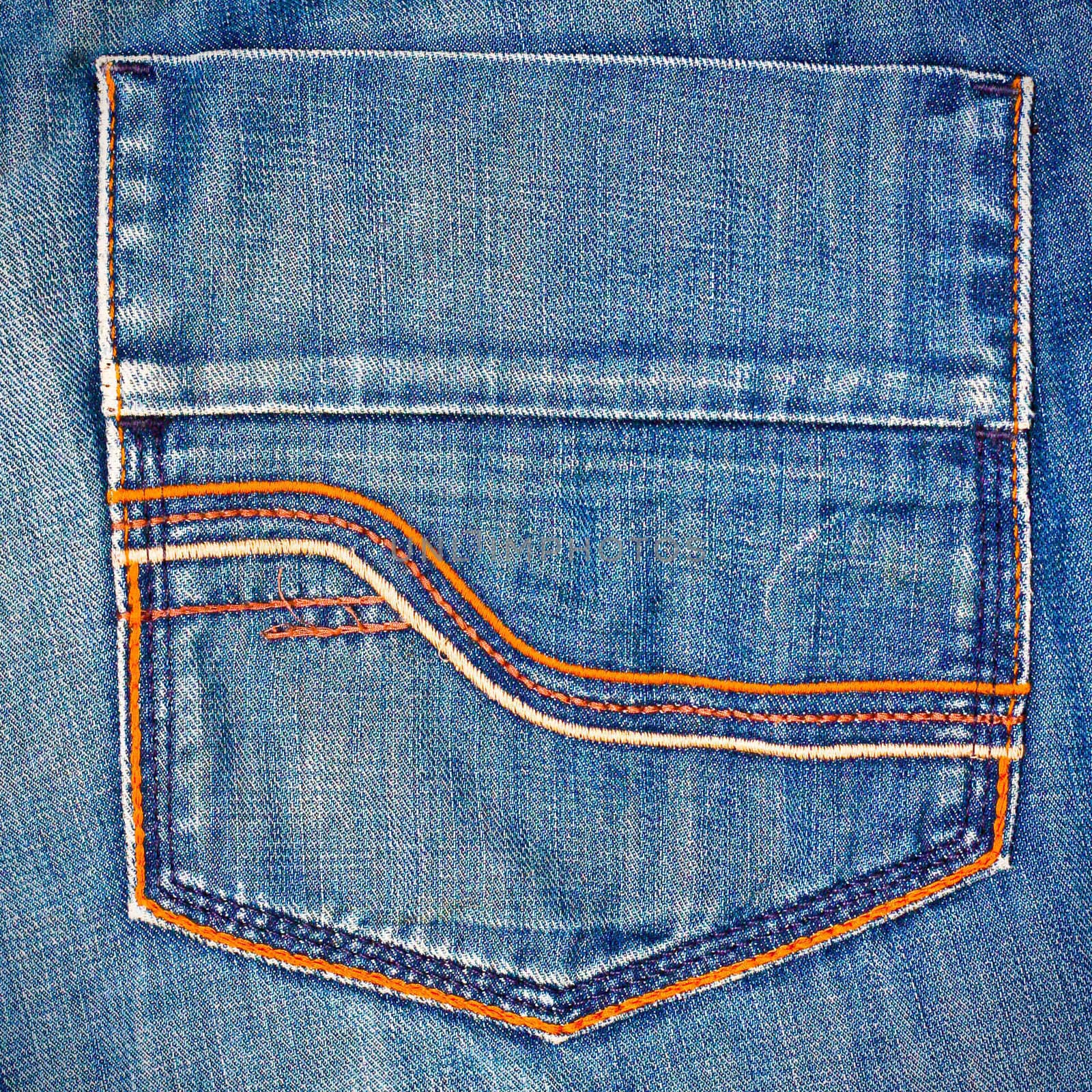 Close up of the pocket of denim jeans