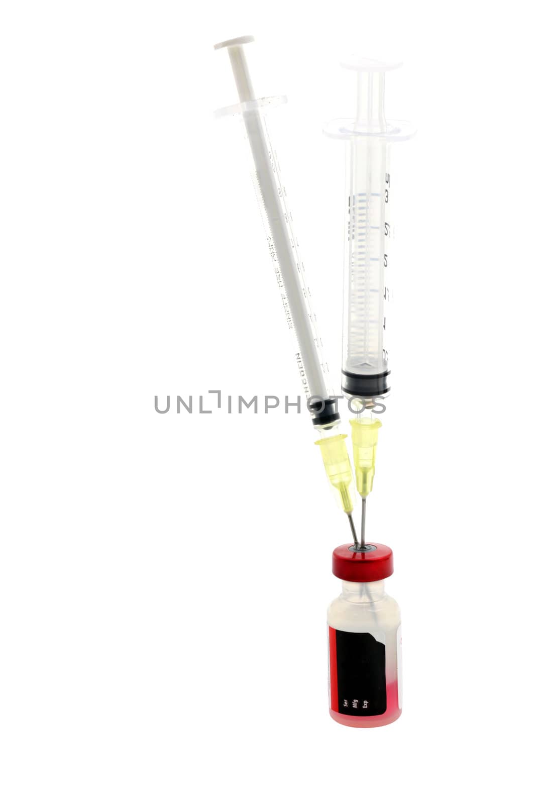 Medical Vaccine and Hypodermic Syringe isolated on white background