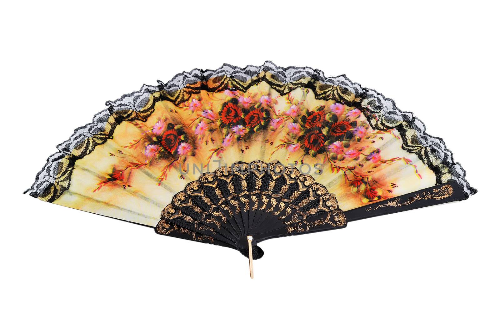 Chinese folding fan with a white background
