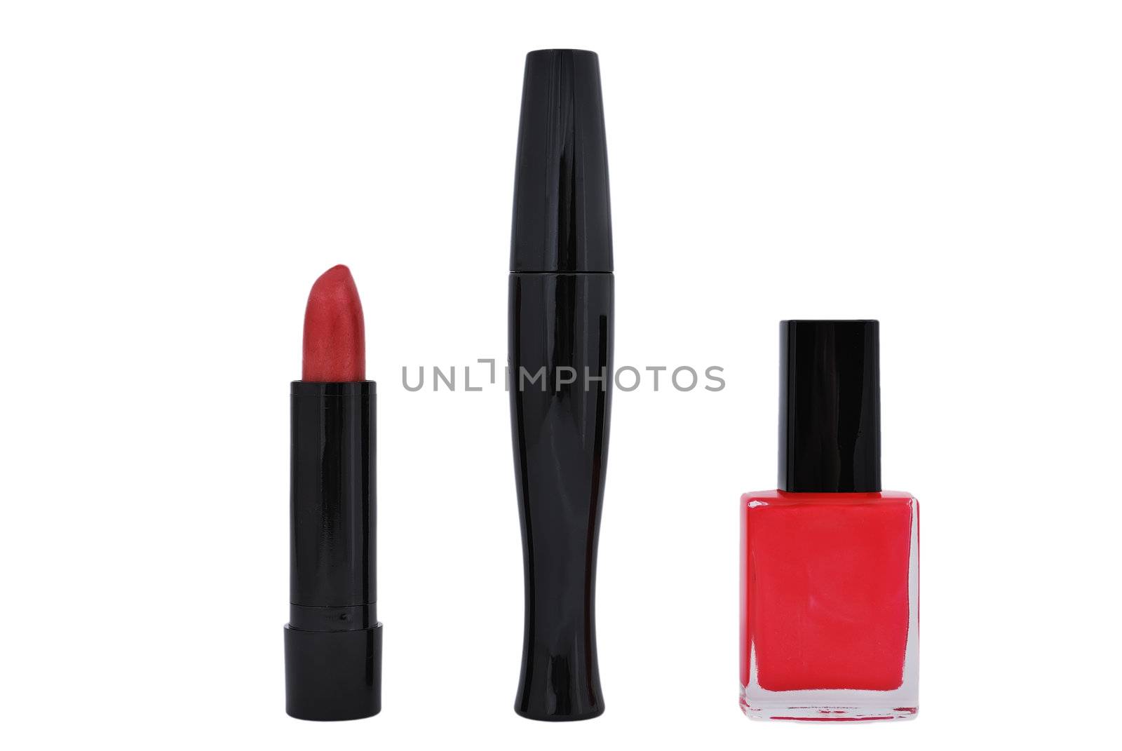 cosmetic set: lipstick, nail polish and carcasses