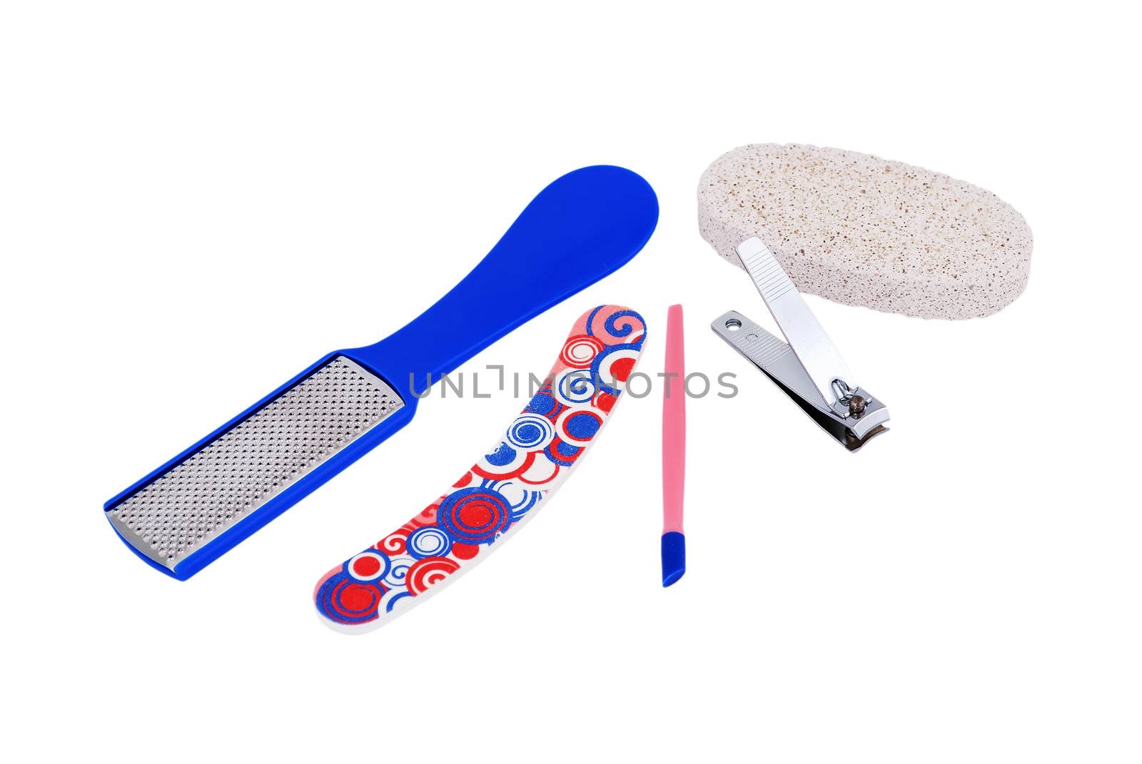 pedicure set on a white background