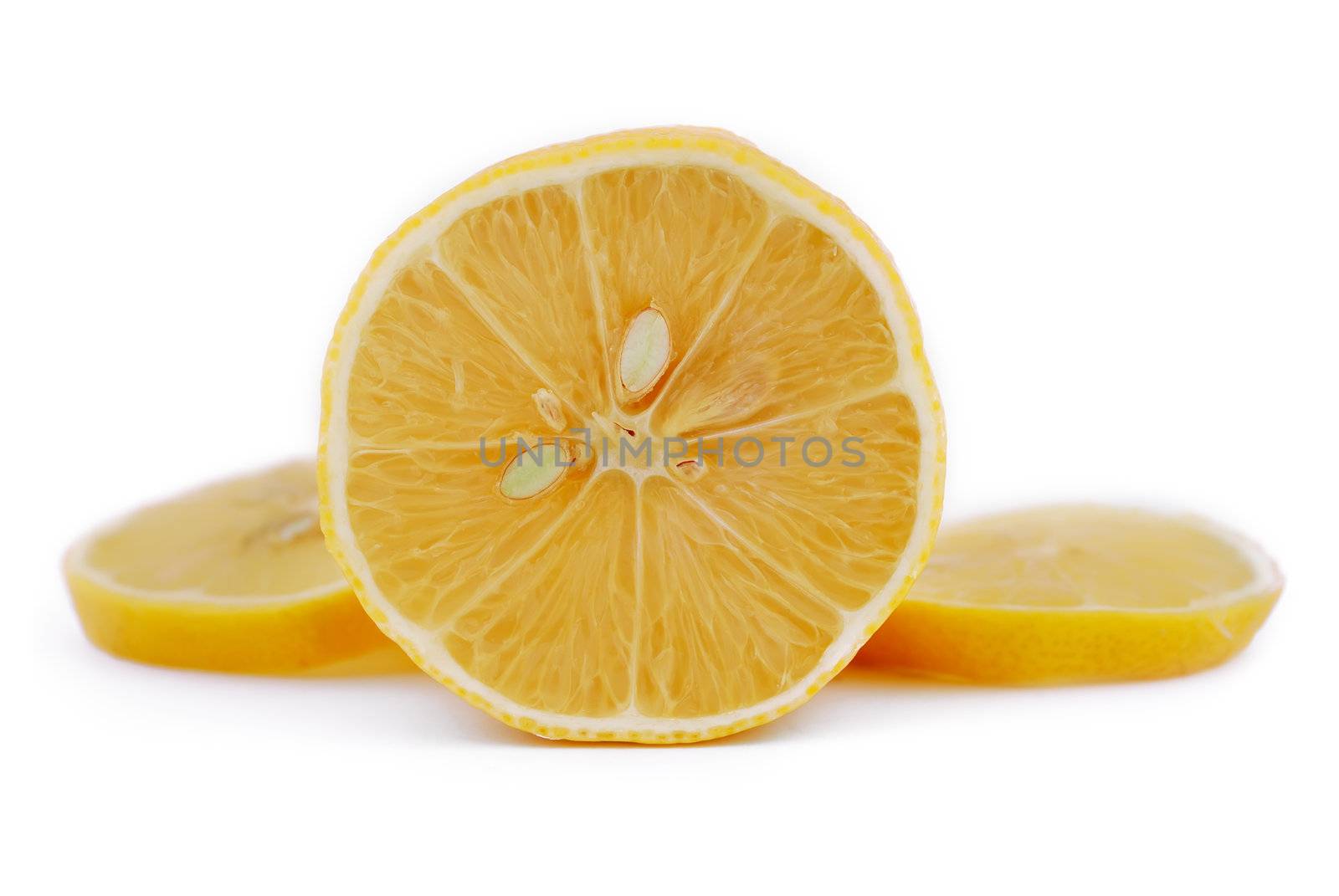 chopped lemon slices on white background