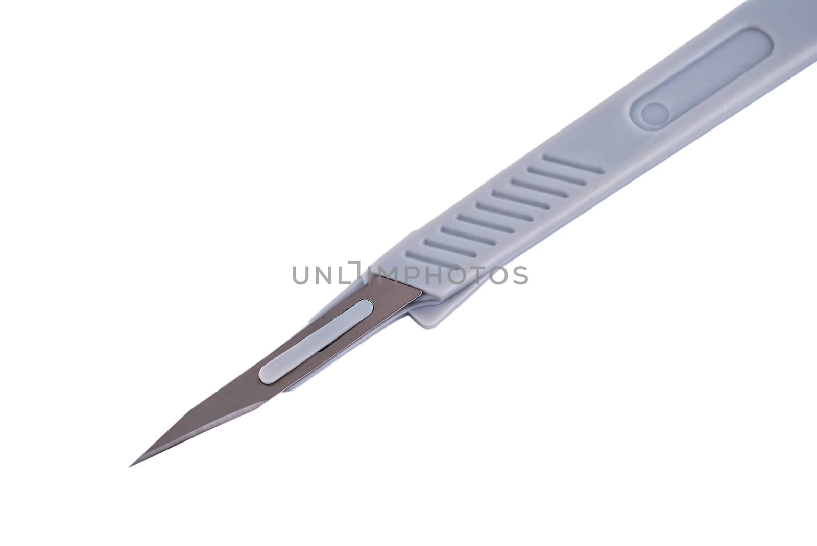 Disposable surgical scalpel on a white background