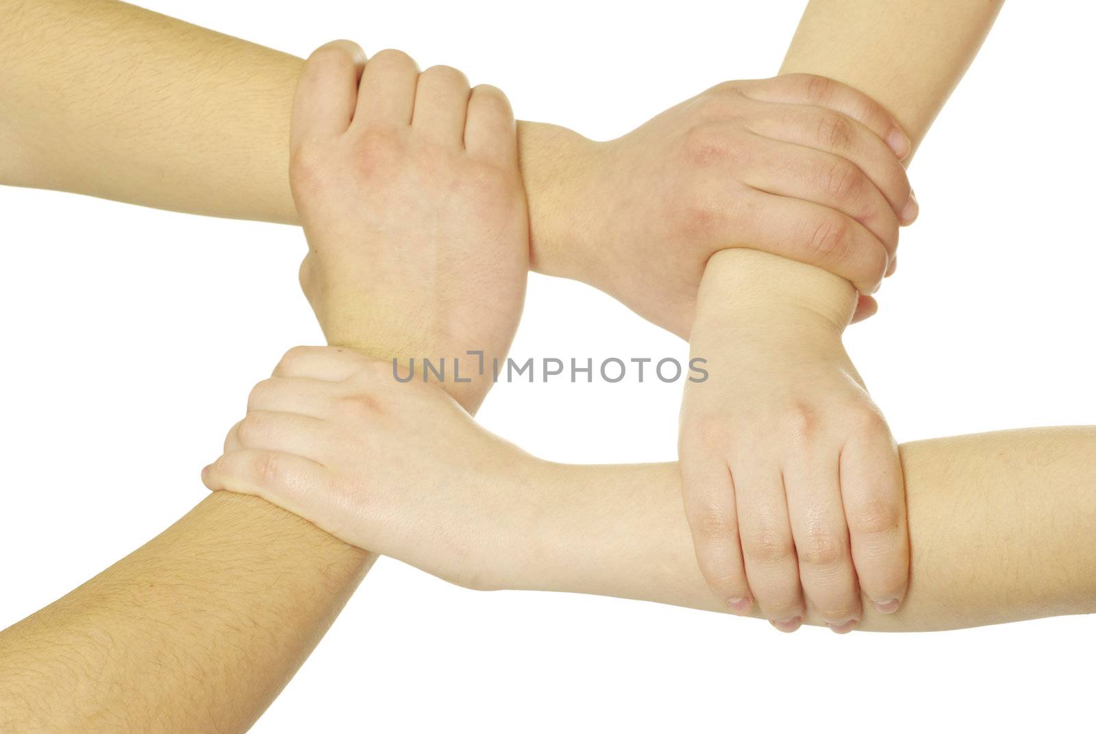 ring of hands isolated on a white