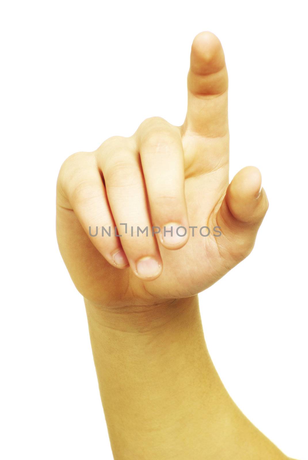 hand touching screen isolated on a white