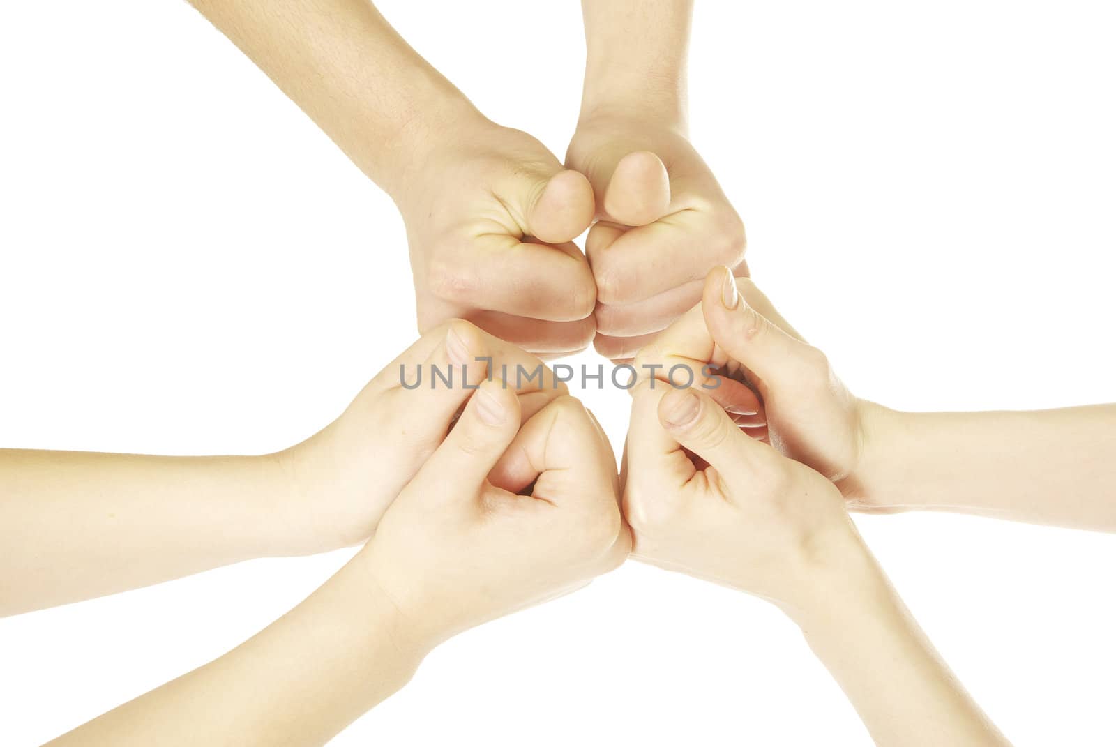 pile of hands isolated on a white