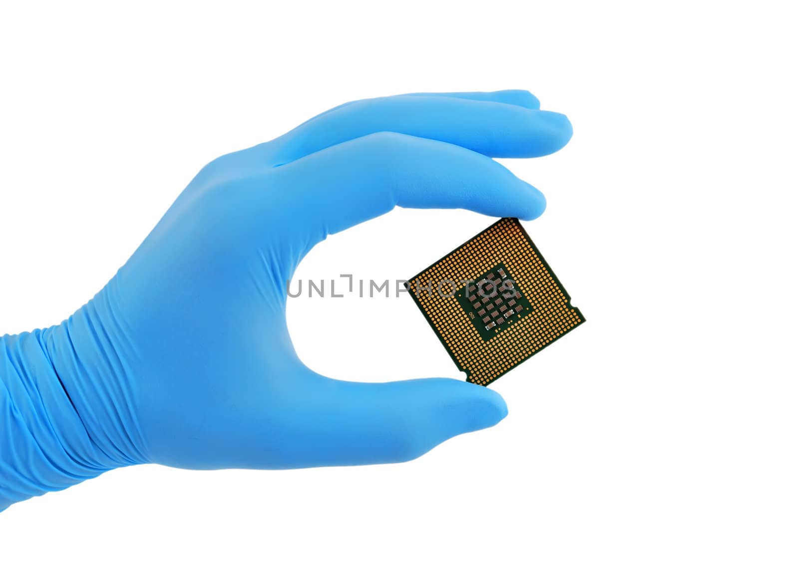 cpu in hand on white background