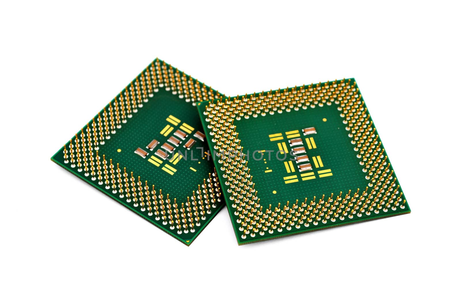 two CPU closeup on white background