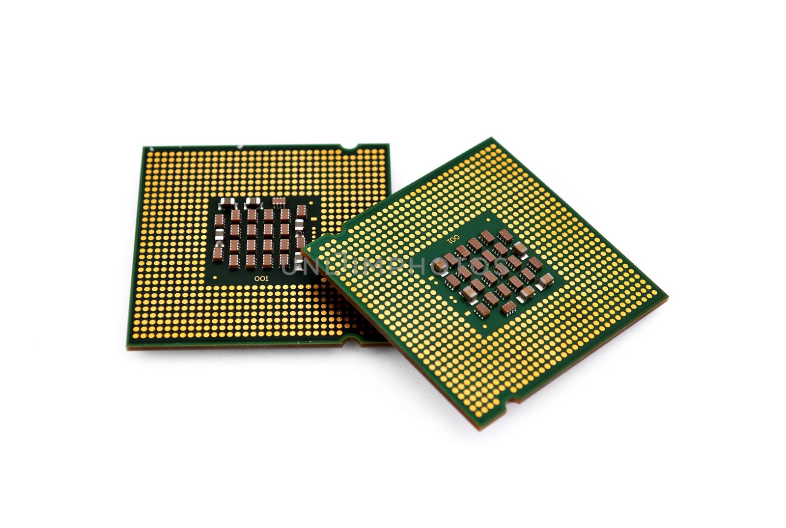 two CPU closeup on white background