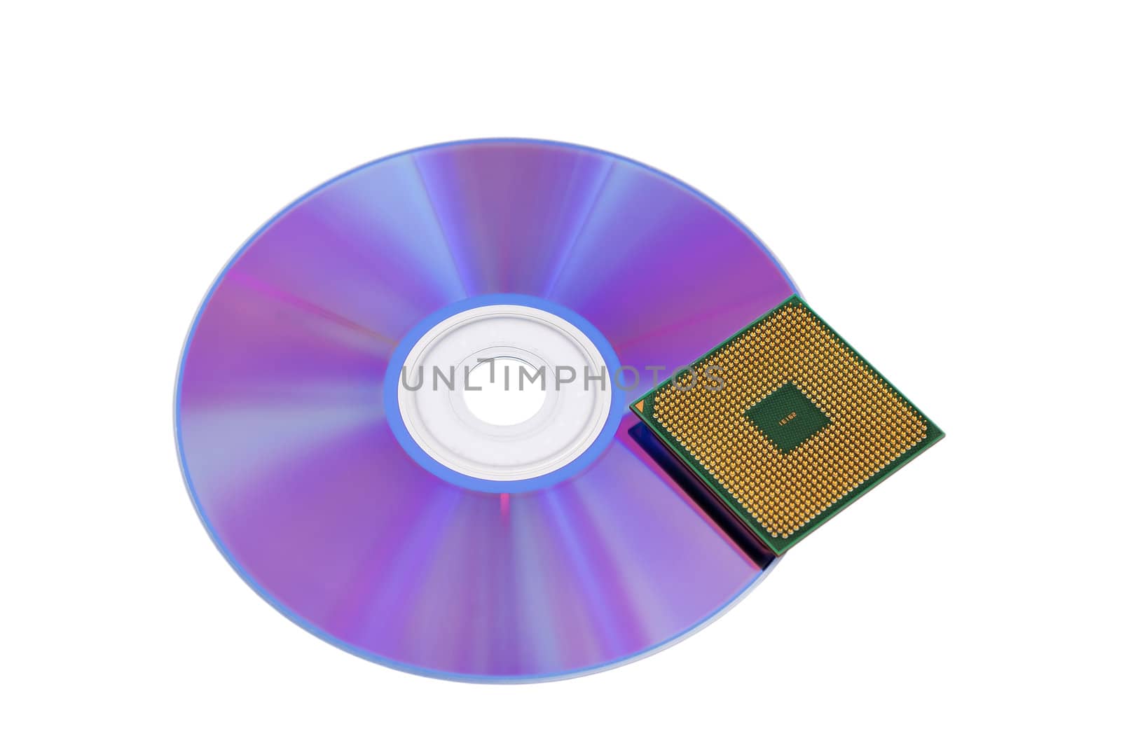optical disk and CPU on a white background