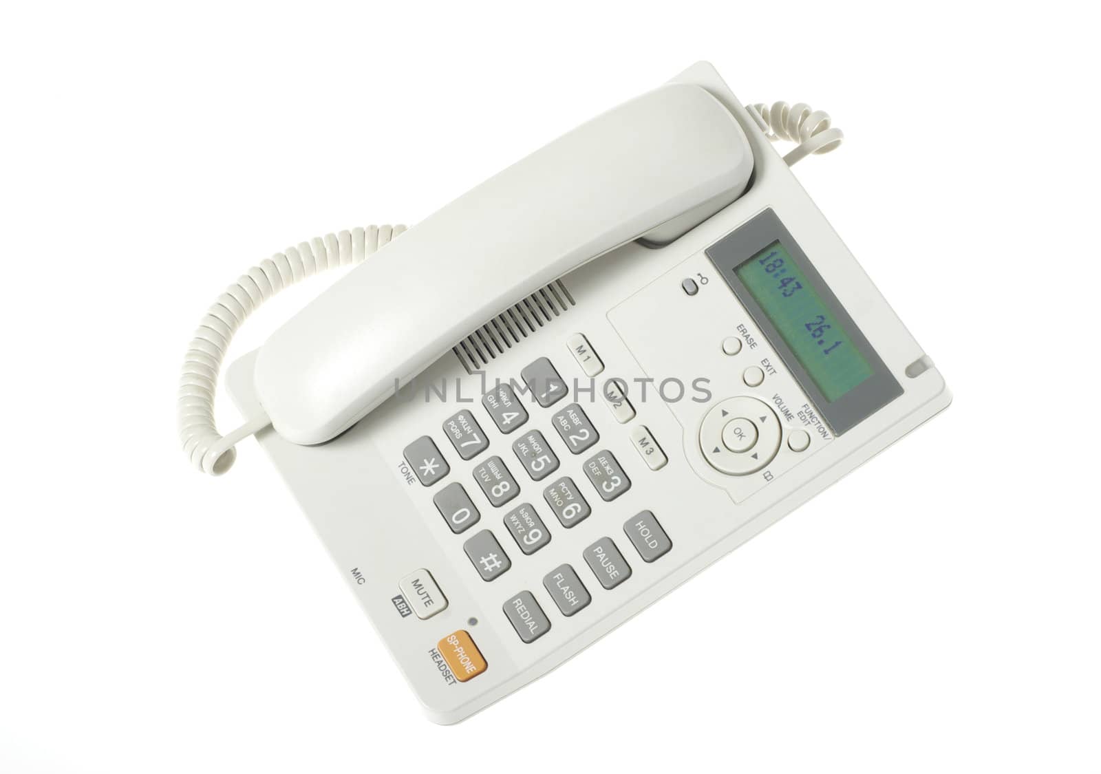 white office telephone on a white  background