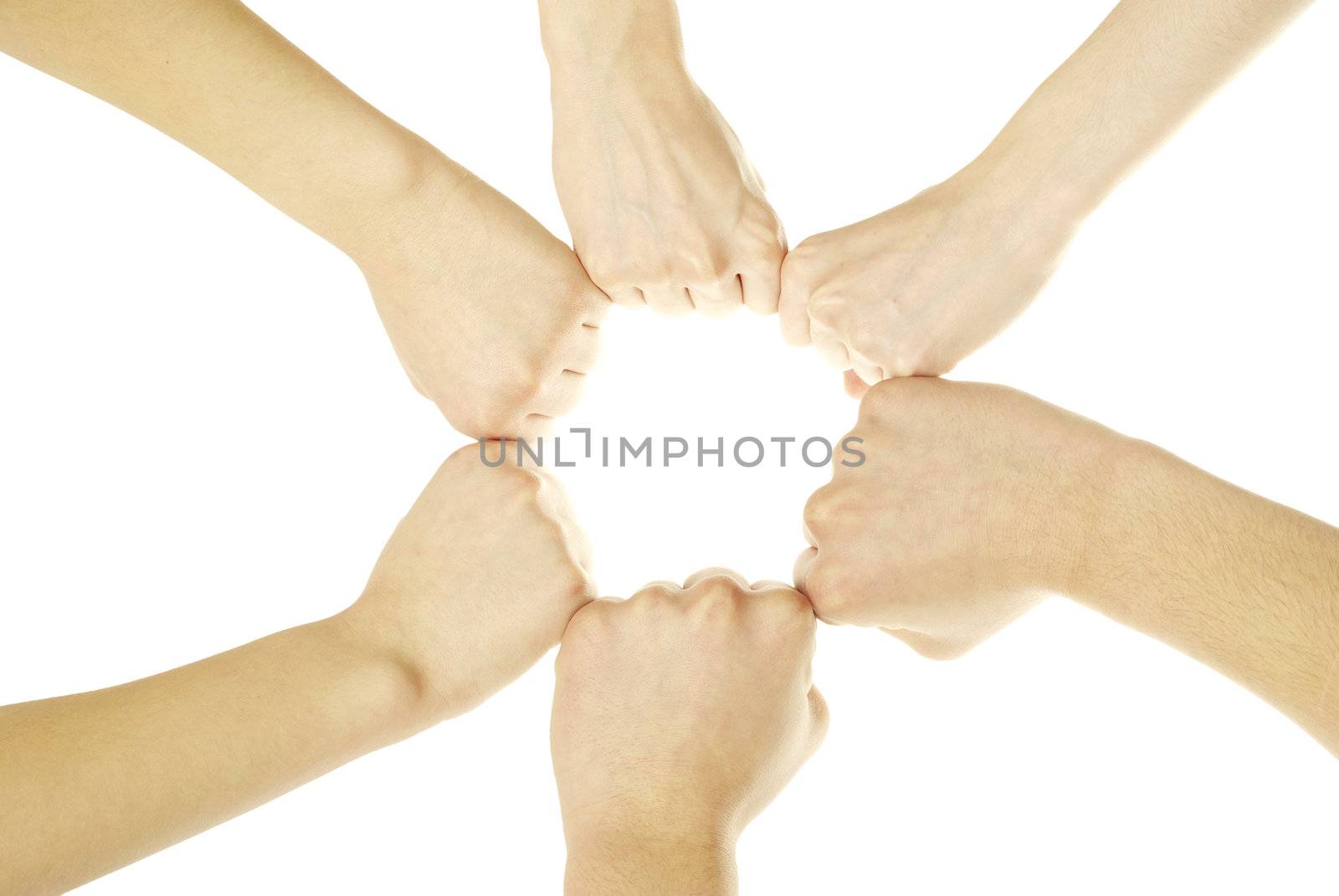 recycling symbol made from hands isolated on white background