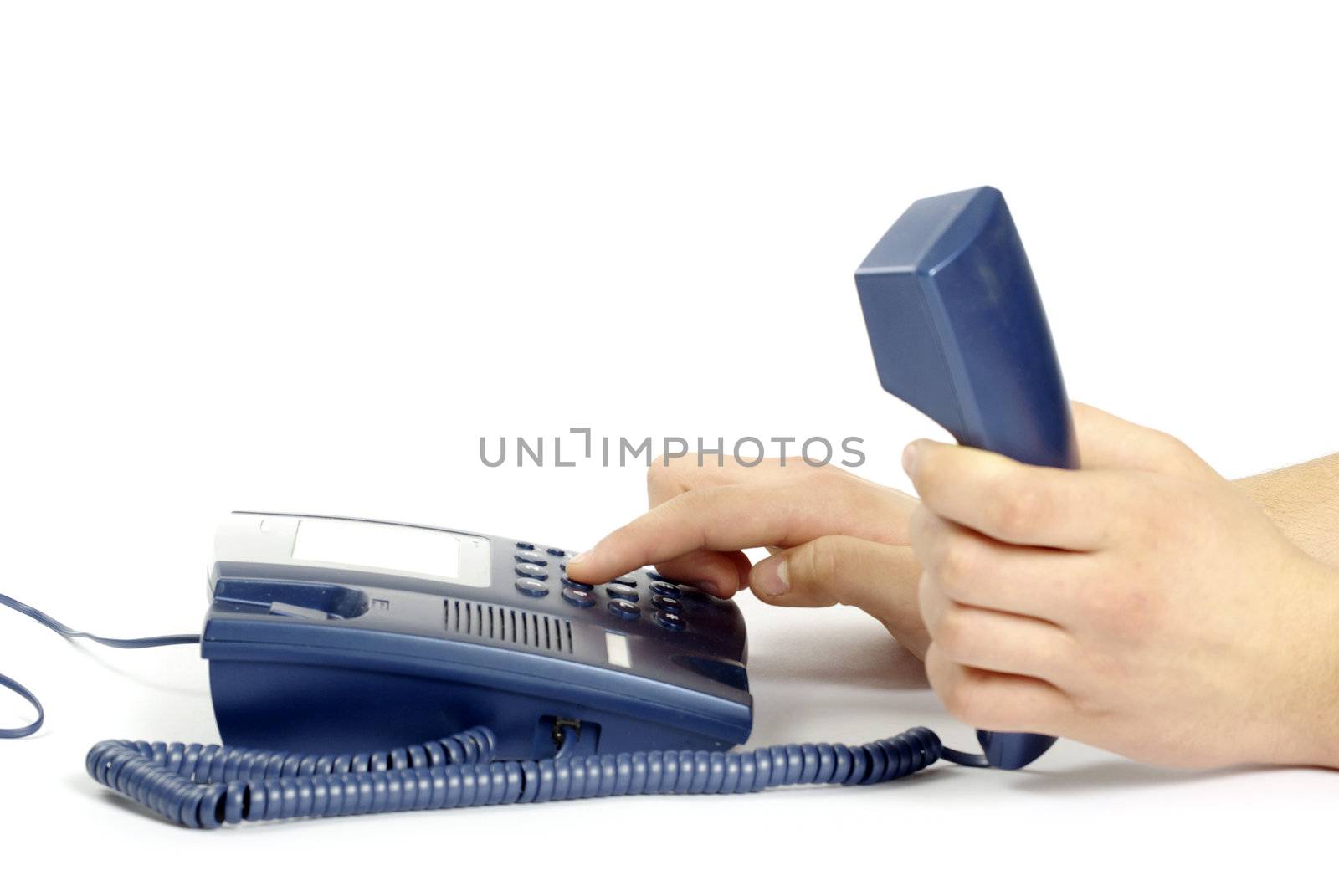 telephone receiver in hand isolated on white