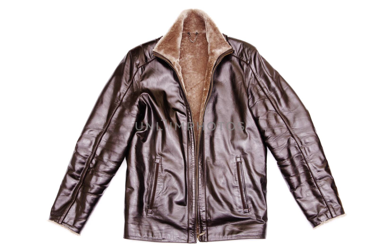 black leather jacket isolated on white background