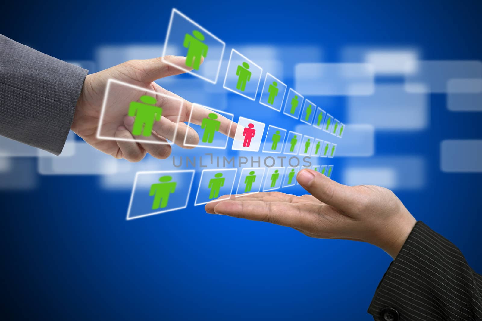 Business Hand select New Employee from Electronic interface using for Buisness Recruitment and Workforce Concept