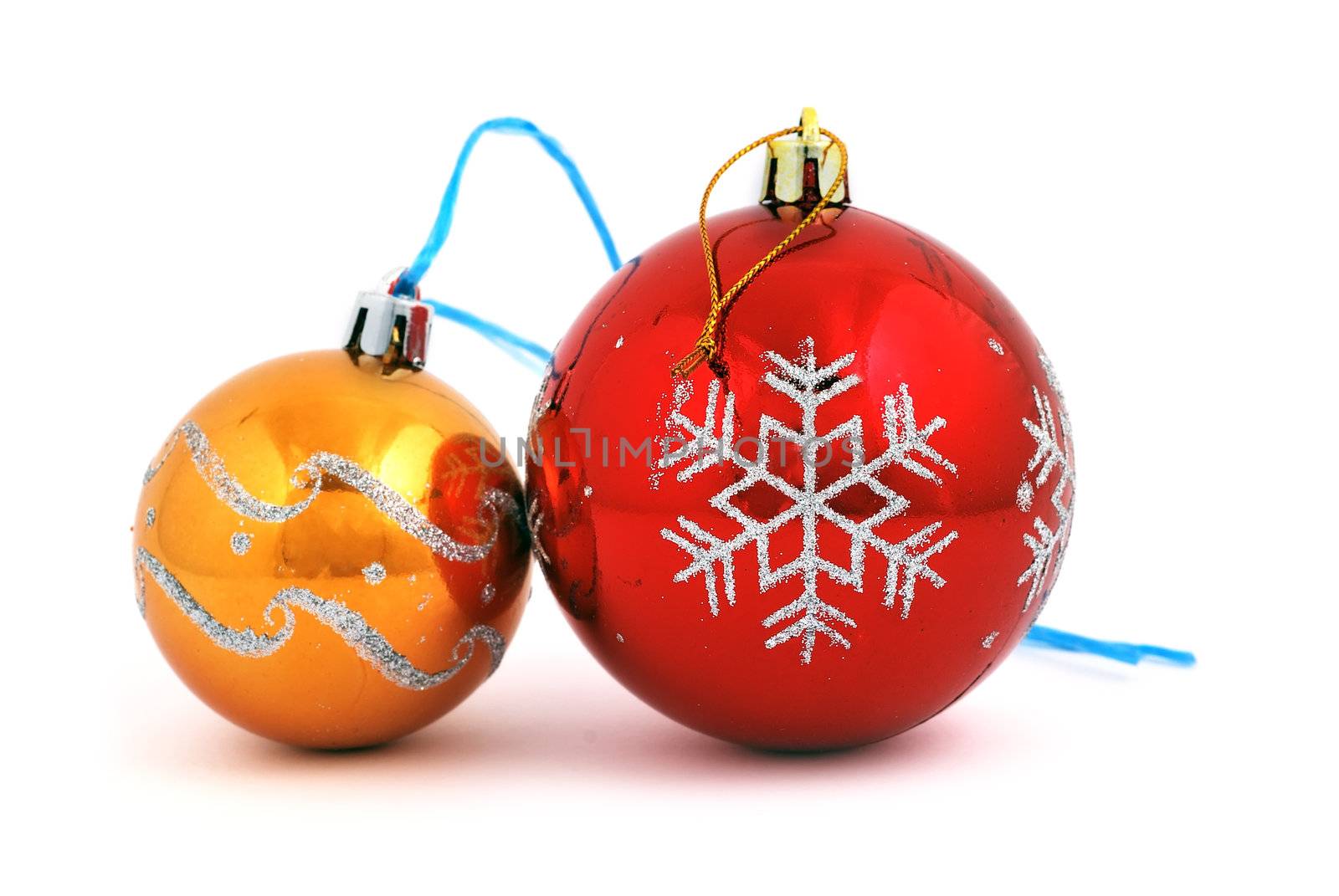 two Christmas ball on white background