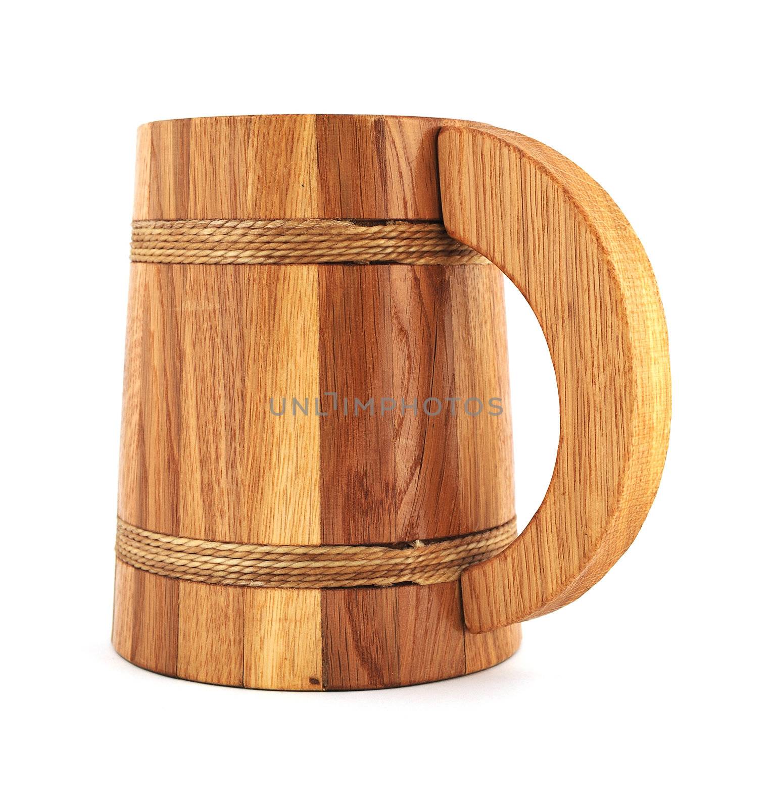 wooden beer mug on a white background