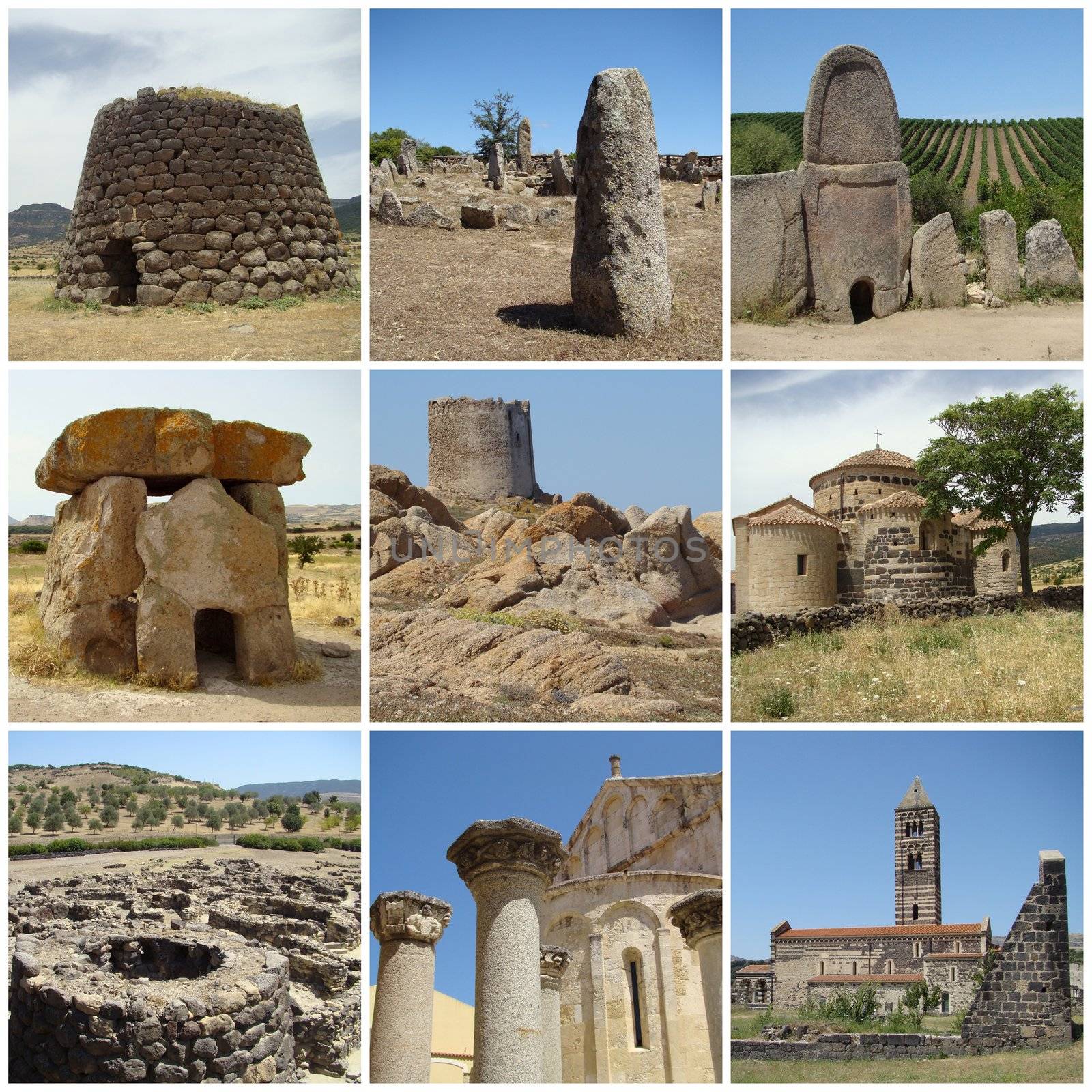 collage with ancient monuments of Sardinia, Italy