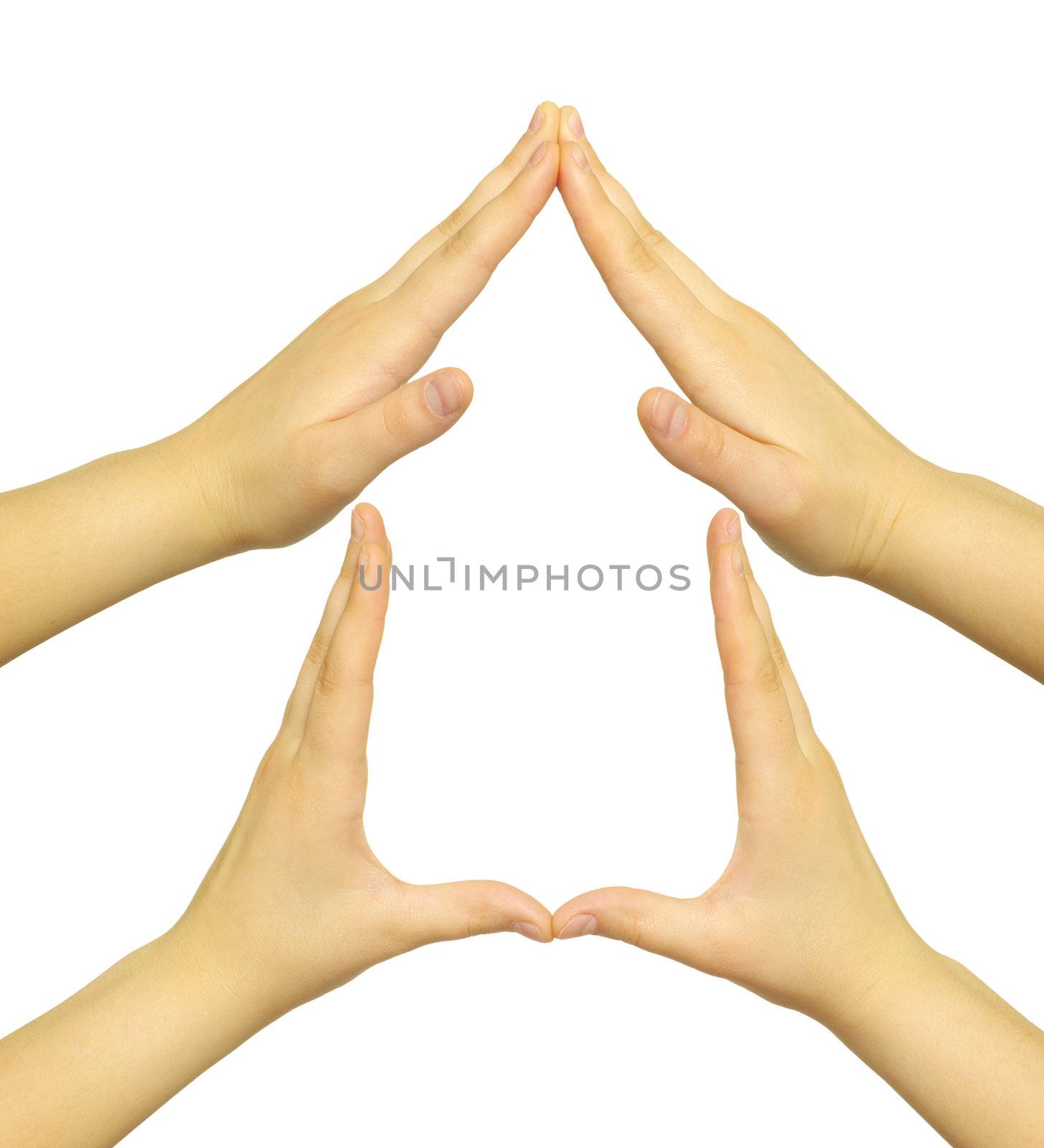 House made of  woman hands isolated on white