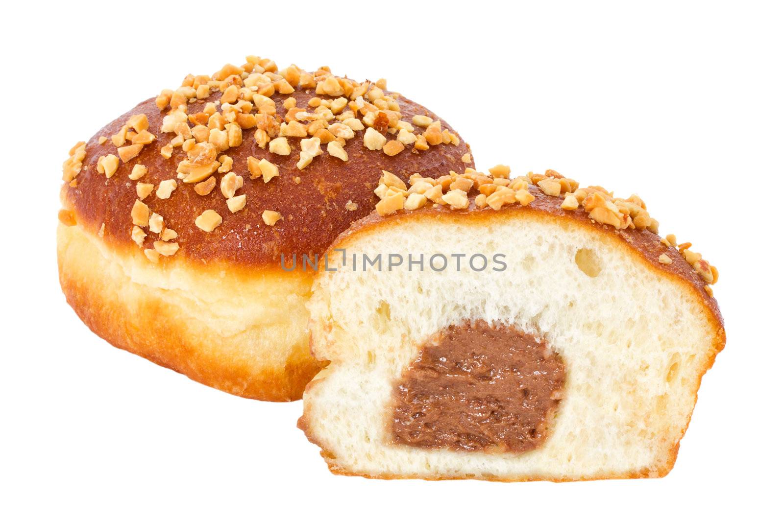 close-up doughnut berliner, isolated on white
