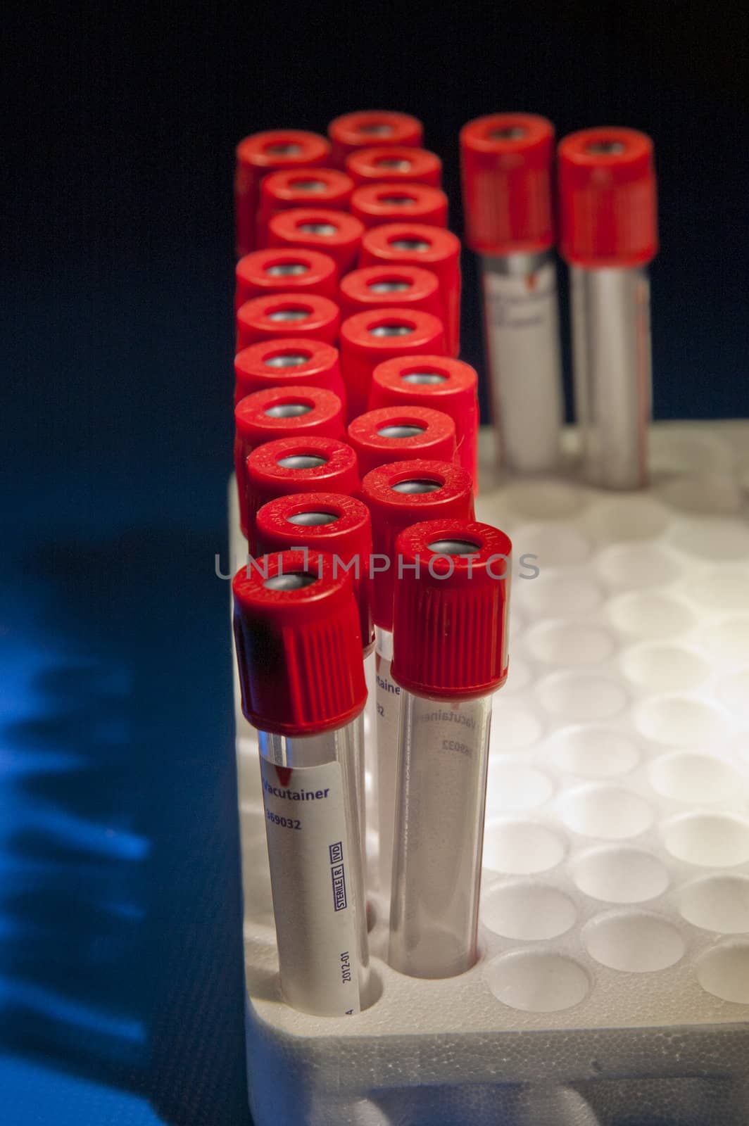 Red headed test tubes placed at curved lines