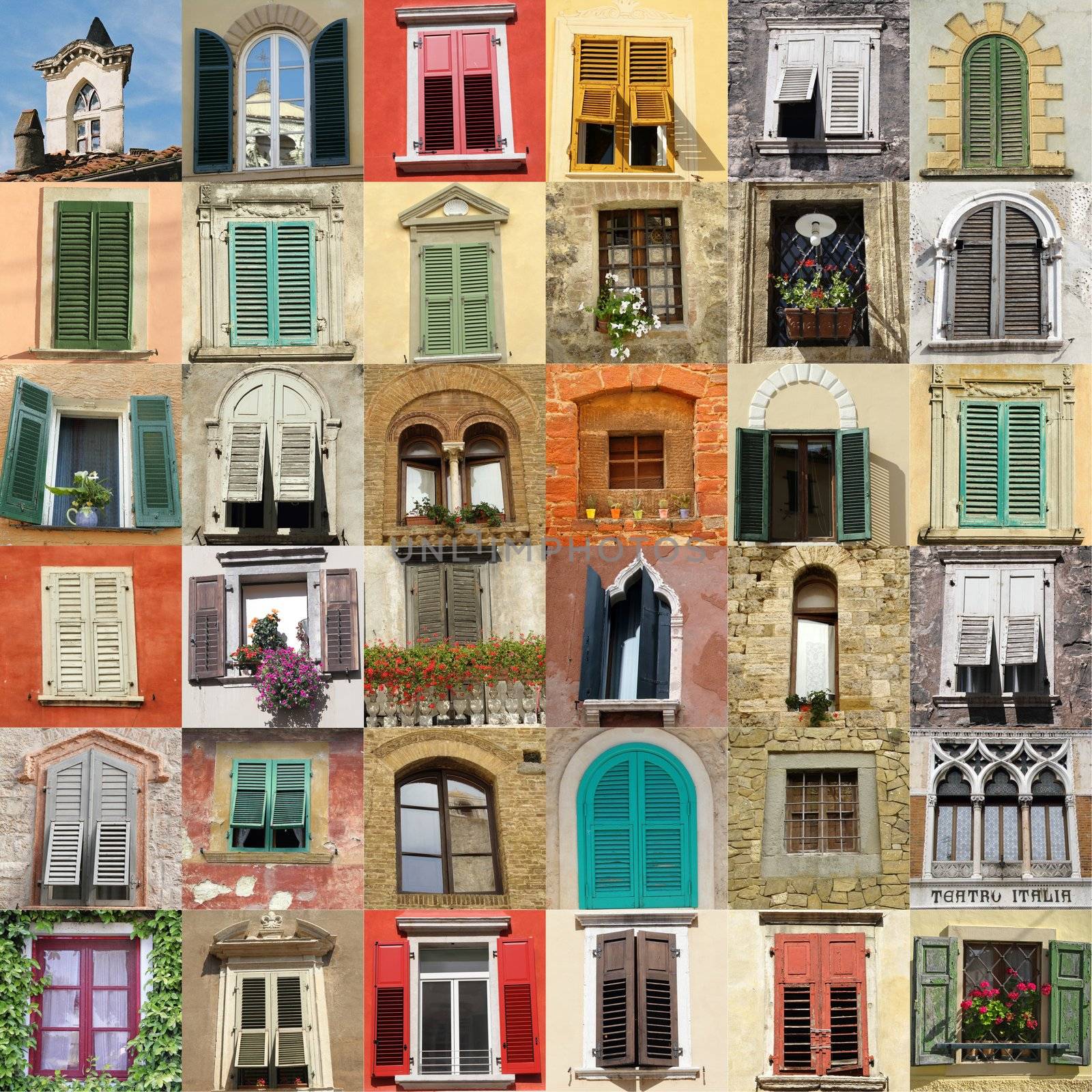 collage with retro windows from Italy