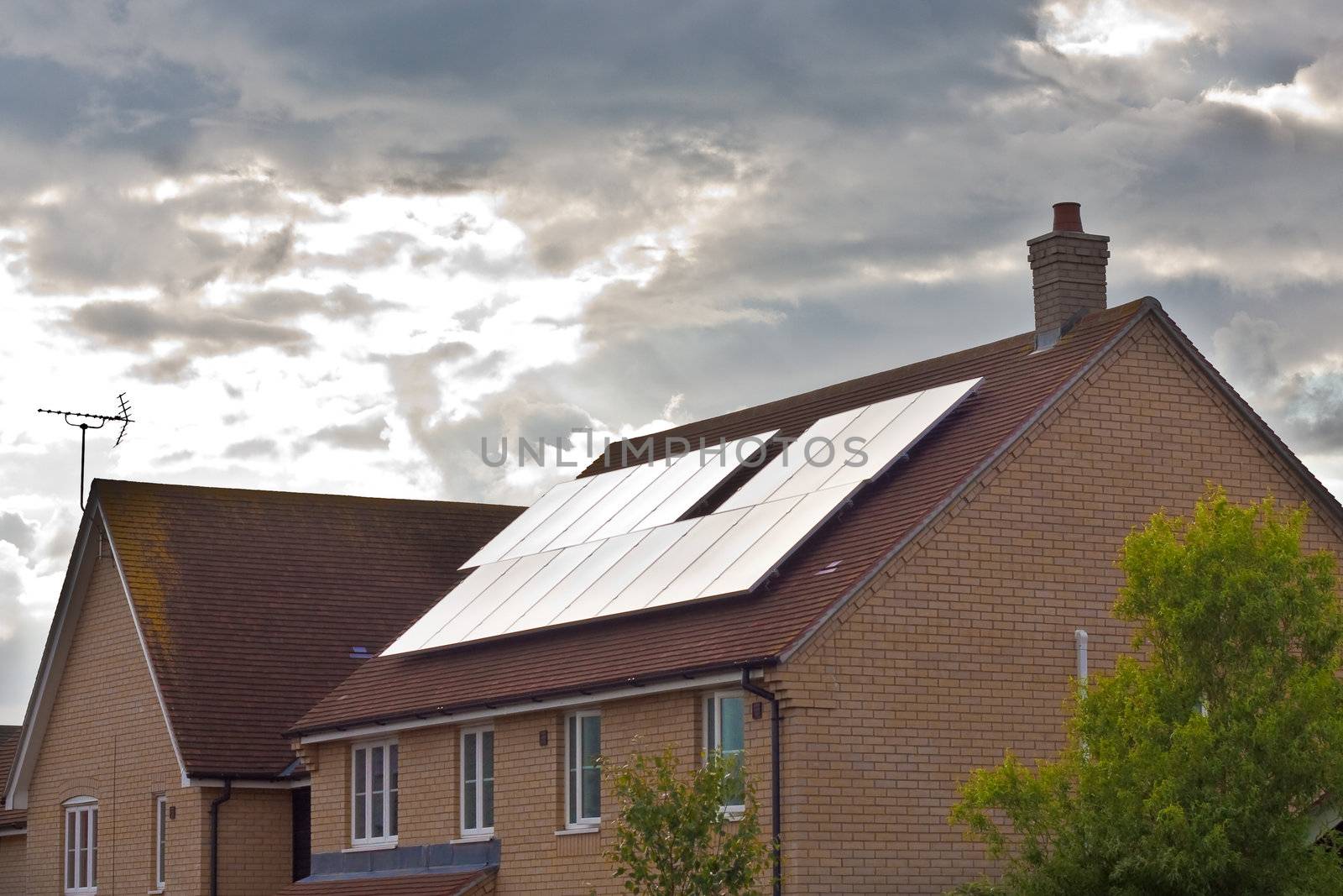 Solar panels on a modern house in England