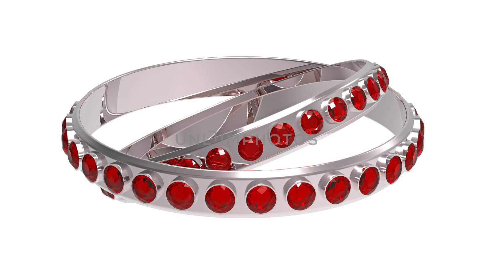 Two rings with rubies, isolated on white, 3d render