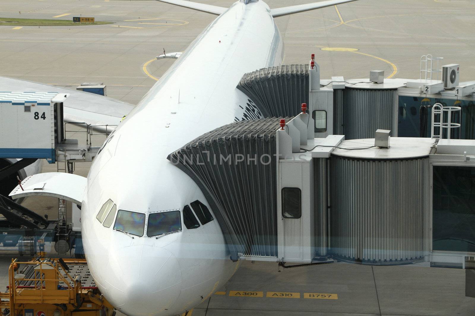 Airplane in preparation for departure - airbus a340.