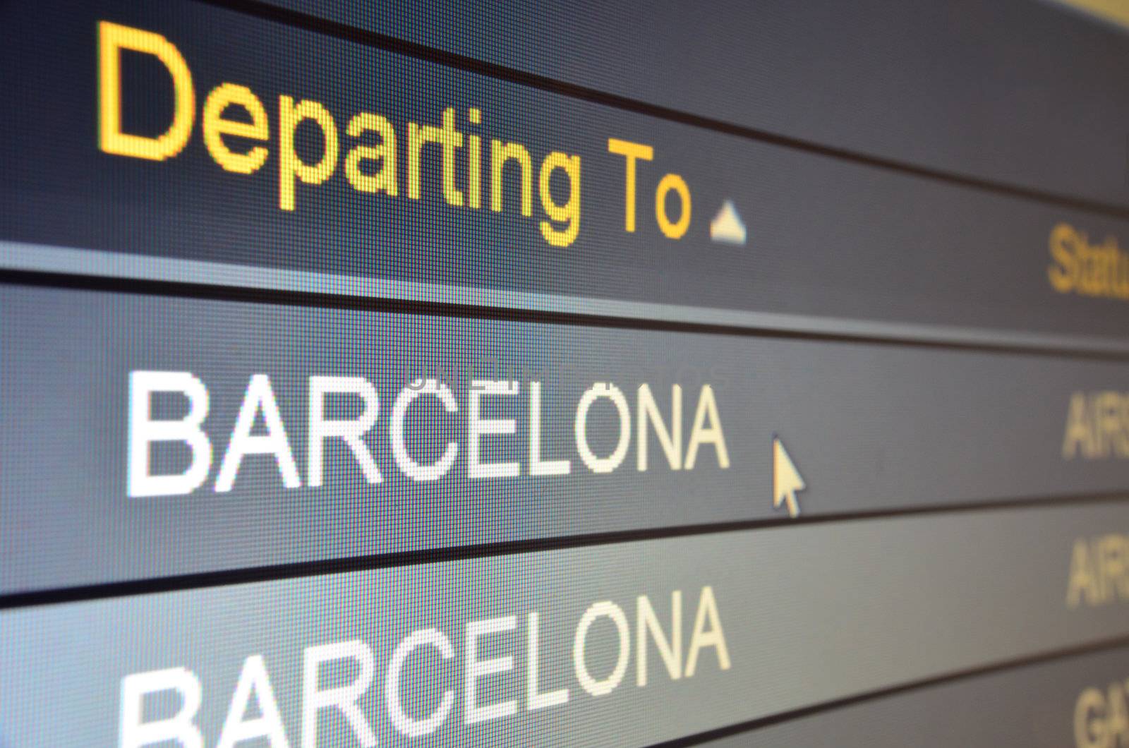 Computer screen closeup of Barcelona flight status