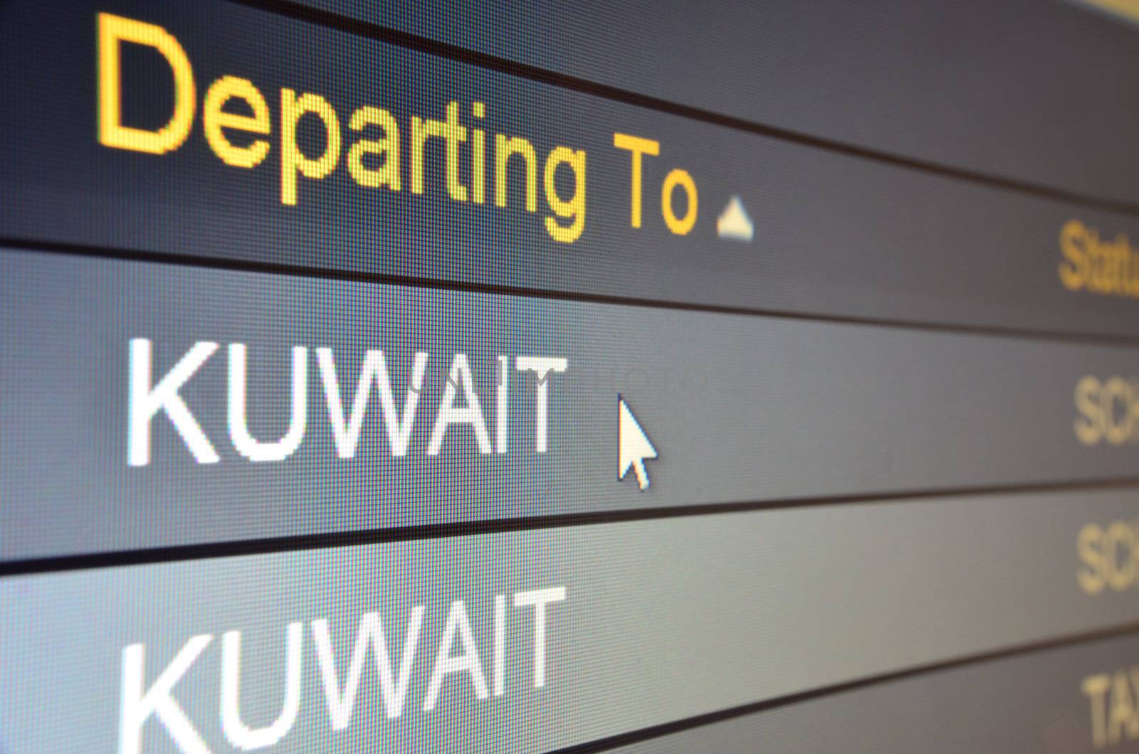 Computer screen closeup of Kuwait flight status