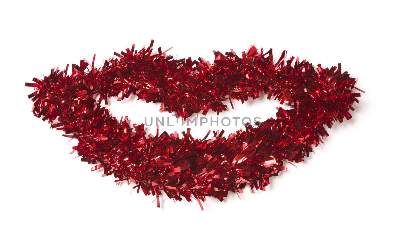 Lip Shaped Red Tinsel on White by Feverpitched