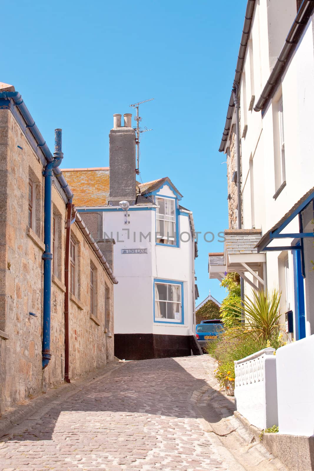 Old street in St Ives, Cornwall on a perfect summer day