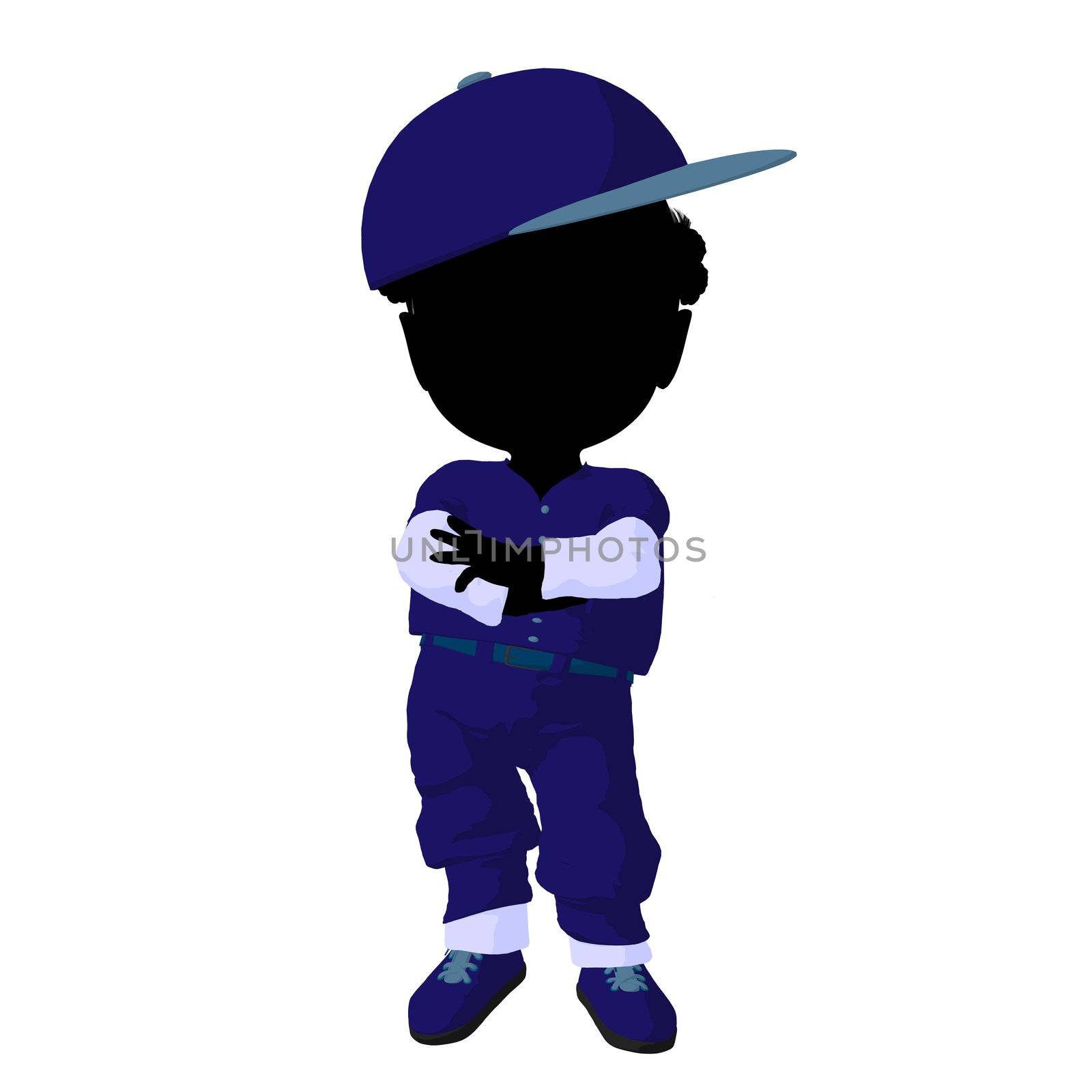 Little african american baseball girl on a white background