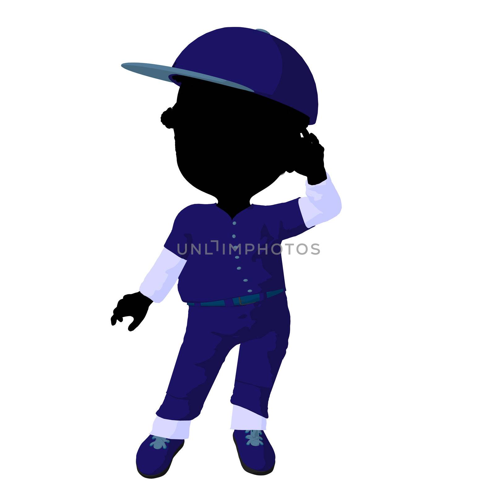 Little African American Baseball Girl Illustration Silhouette by kathygold