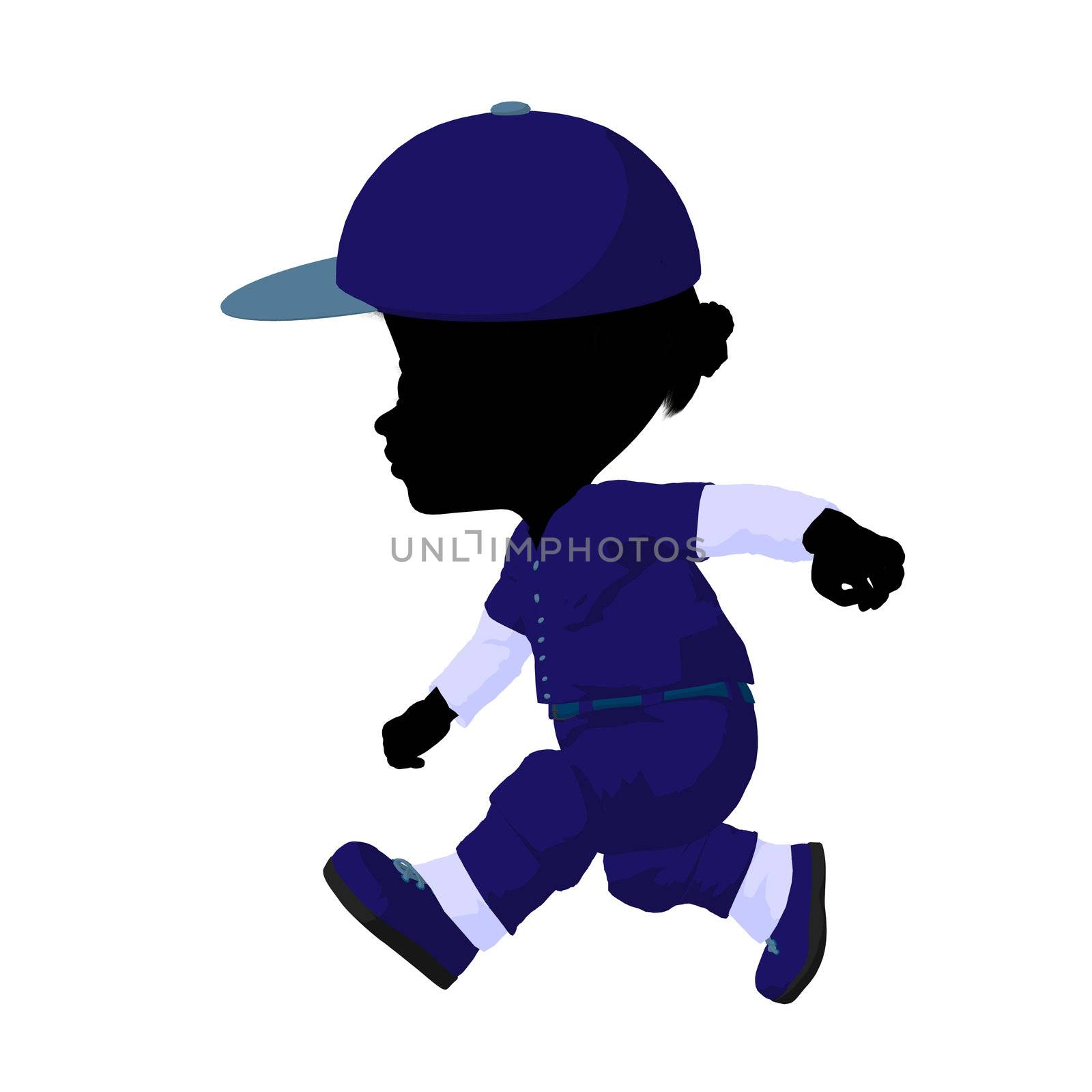 Little African American Baseball Girl Illustration Silhouette by kathygold
