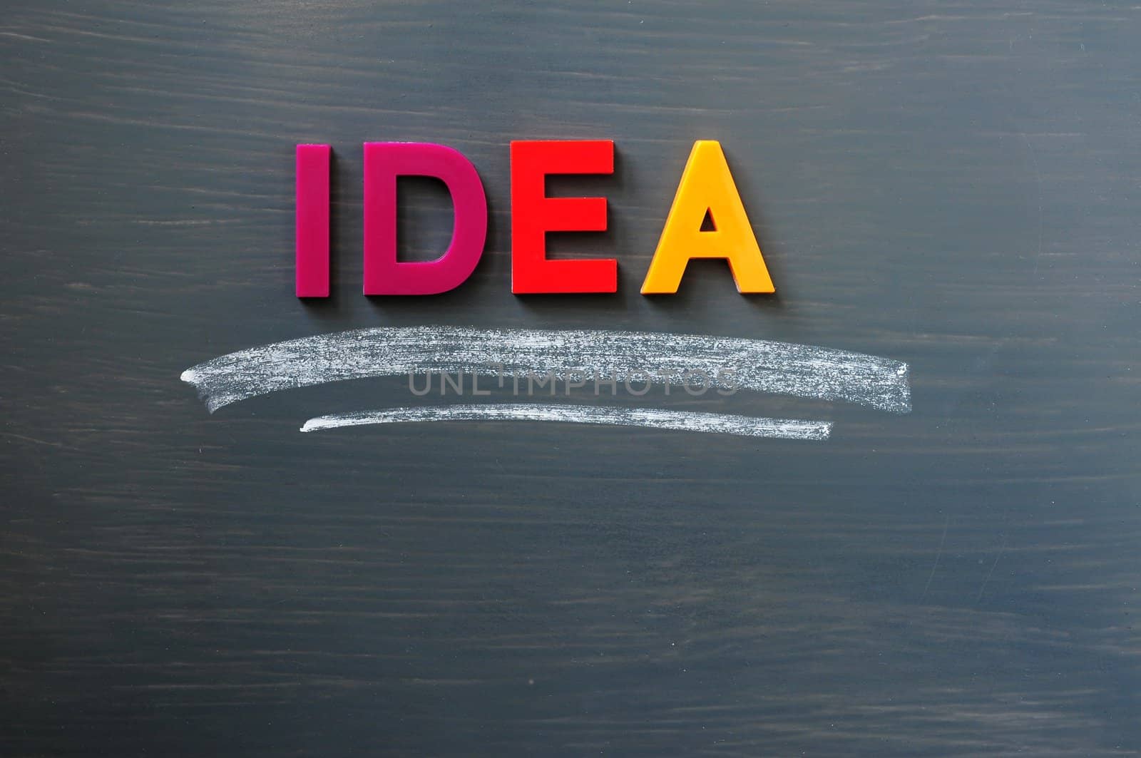 Idea - word made of colorful letters on a blackboard