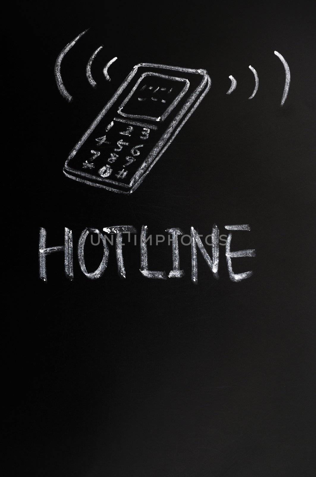 Hotline concept drawn in chalk on a blackboard