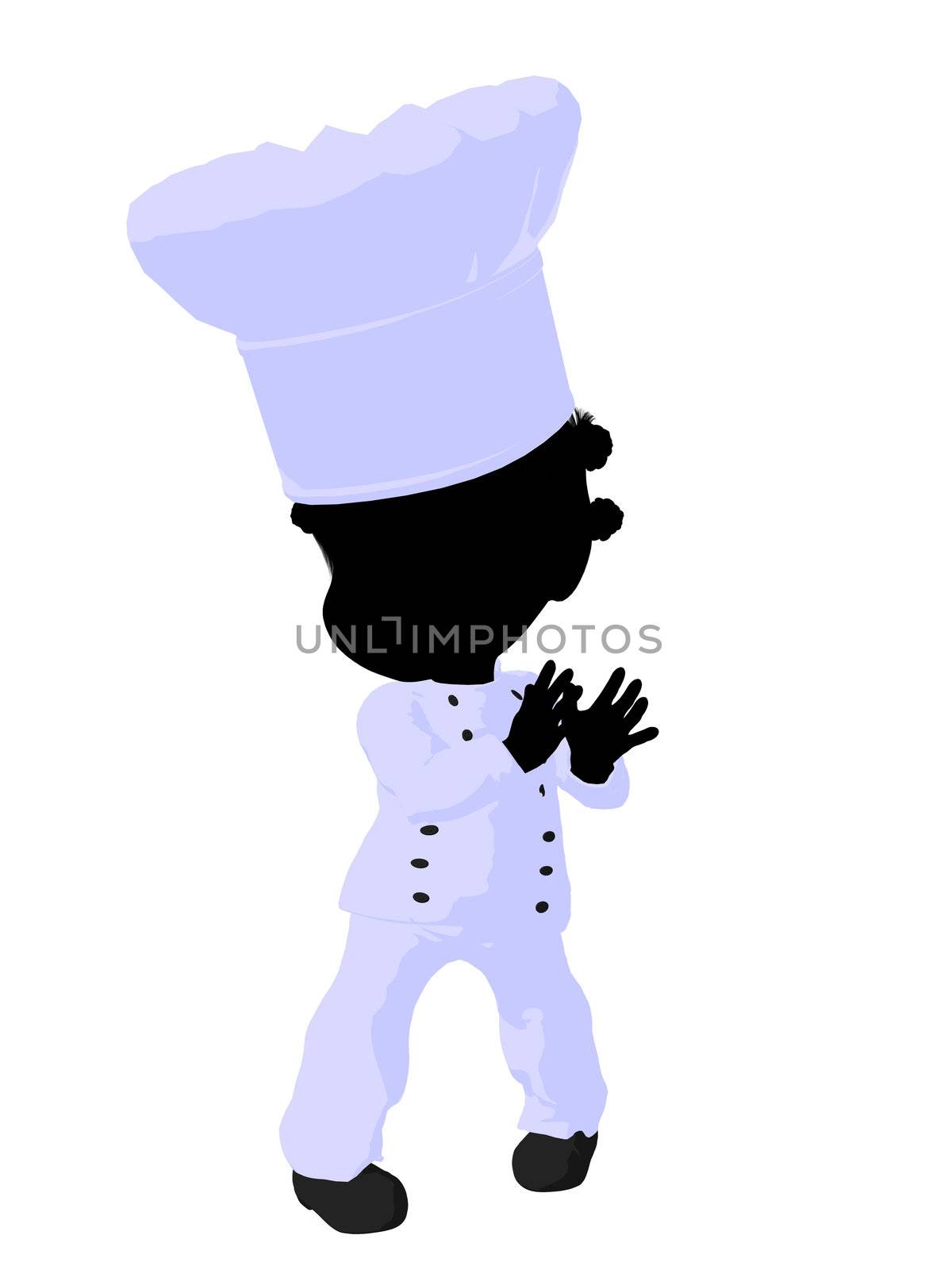 Little african american chef girl on a white background