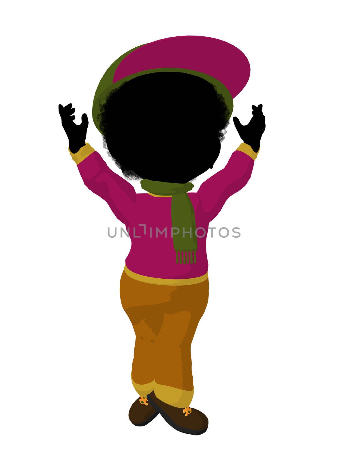 Little african american outdoor girl on a white background