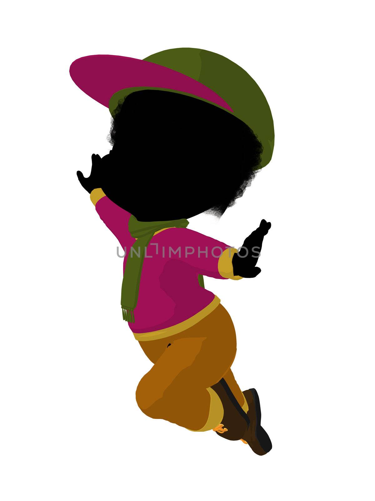 Little african american outdoor girl on a white background