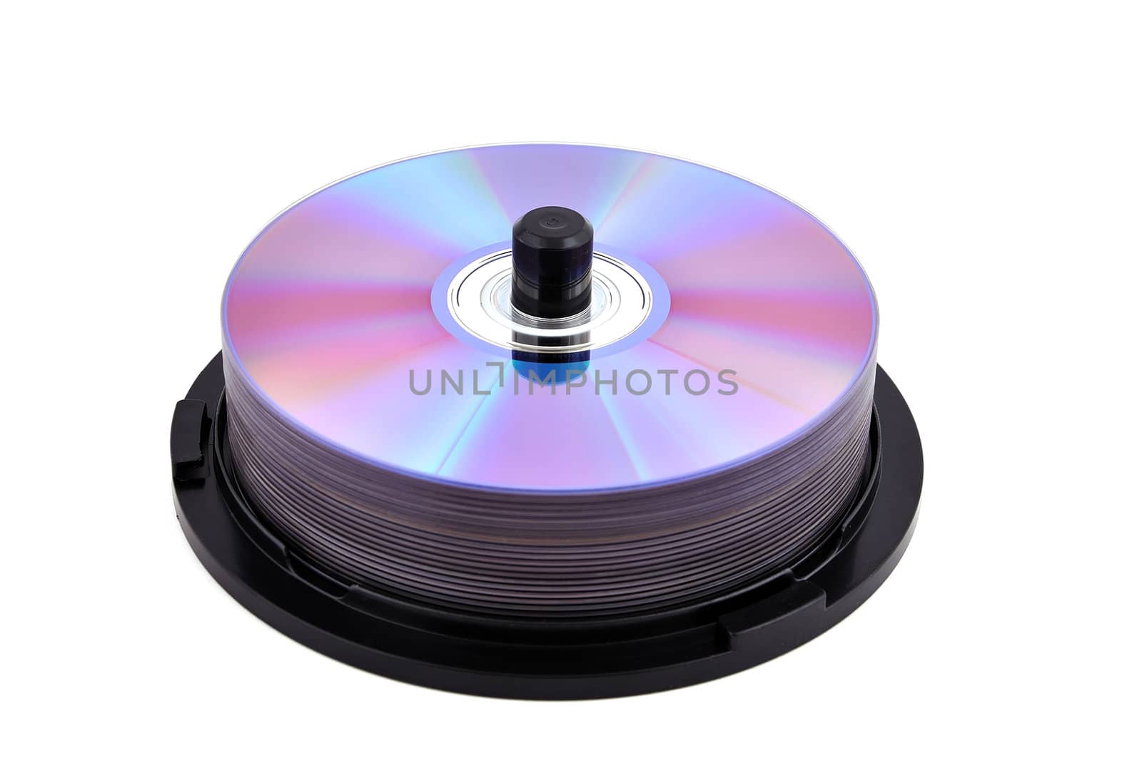 A stack of dvd discs on a white background