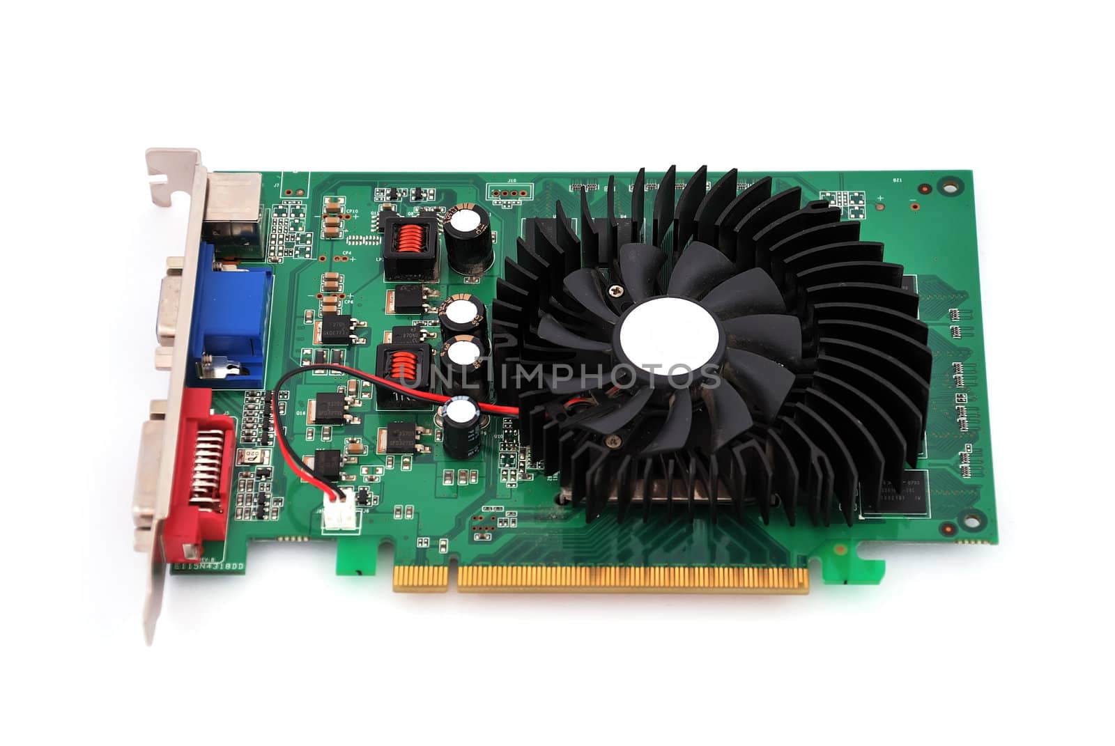 video card with three outputs on a white background