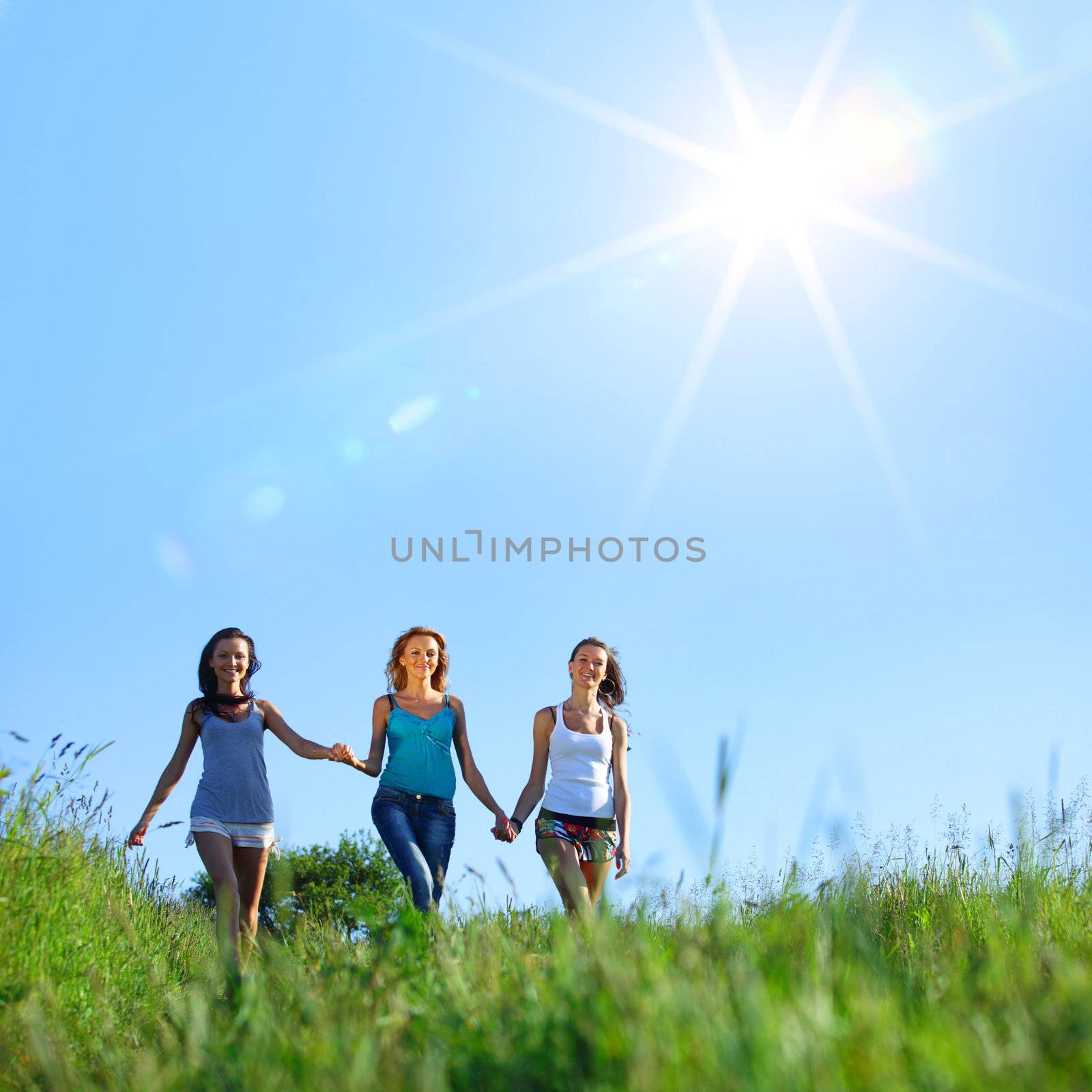 women fun on grass field