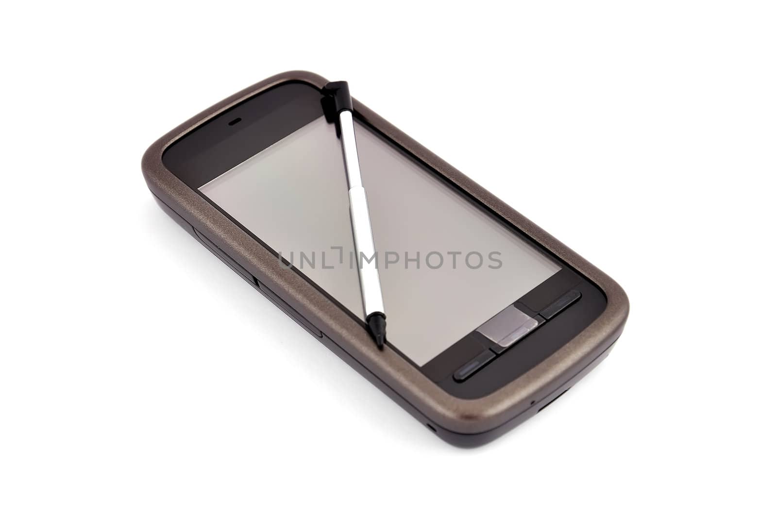 touchscreen mobile phone on white background