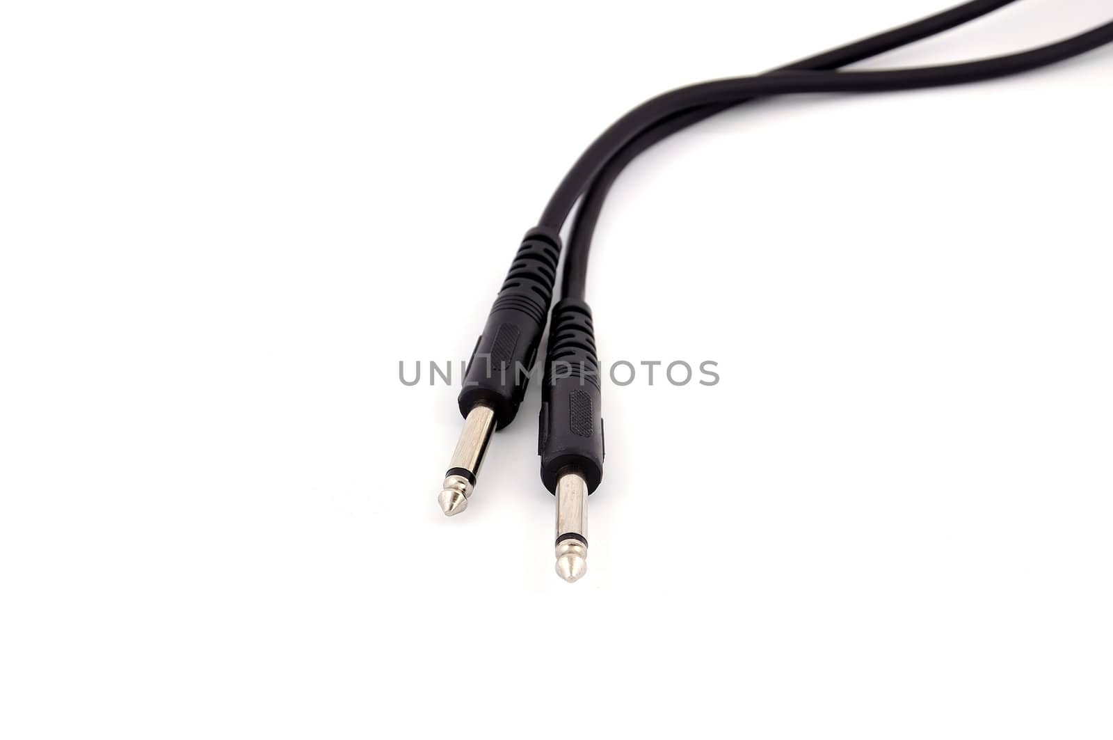 Two black audio plug on a white background