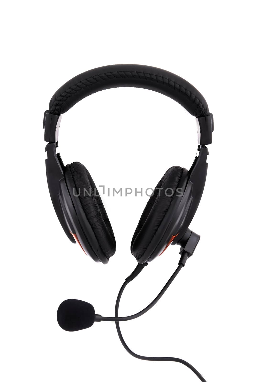 headphones with a microphone on a white background