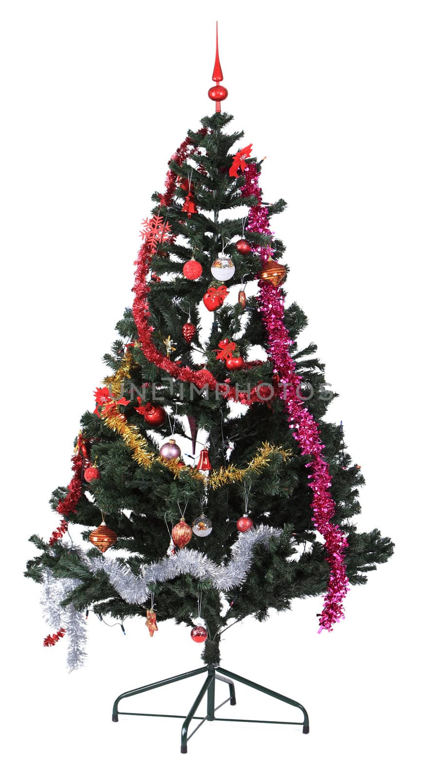 Image of a decorated Christmas tree isolated against a white background.